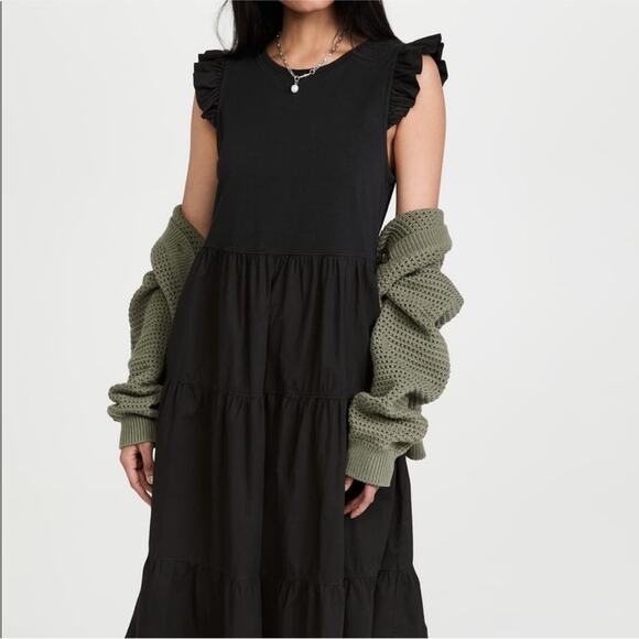 NATION LTD Sissy Ruffled Black Dress Tiered Midi Sundress size Small - Picture 2 of 10